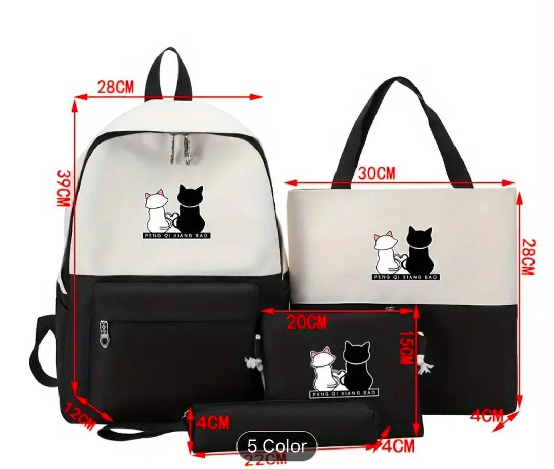 Cute Cat 5-in-1 School Bag Set for Girls