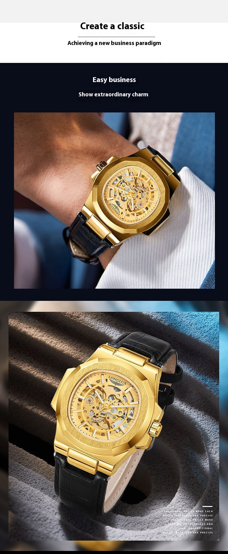 Barrel-shaped Leather Belt Men's Waterproof Mechanical Watch