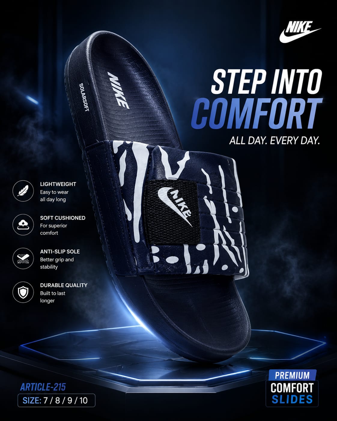 Nike Elite Navy Slides – Premium Men's Comfort Slippers with Soft Cushioned Sole