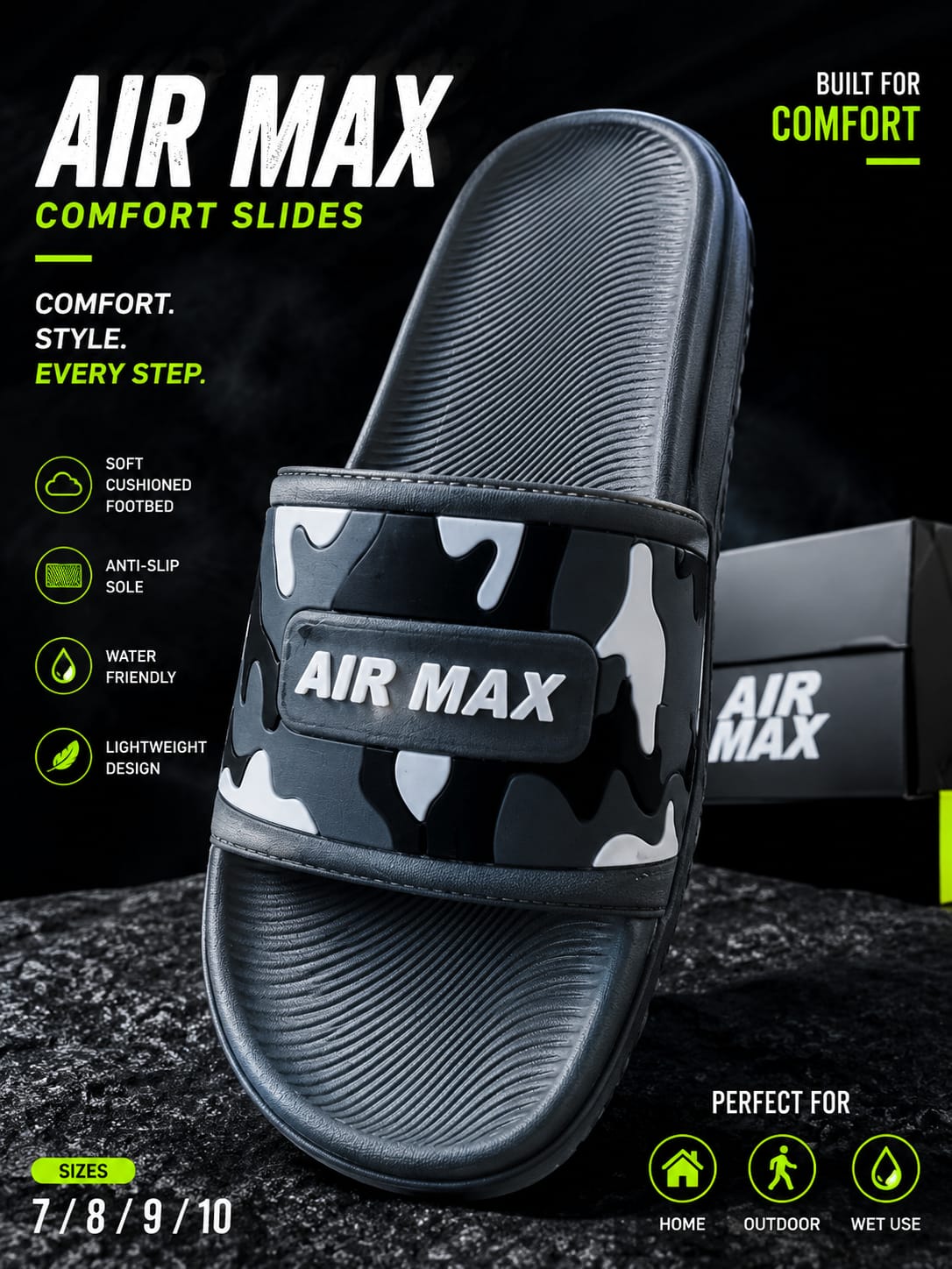 Air Max Camo Slides for Men – Lightweight Comfort Slippers with Anti-Slip Sole